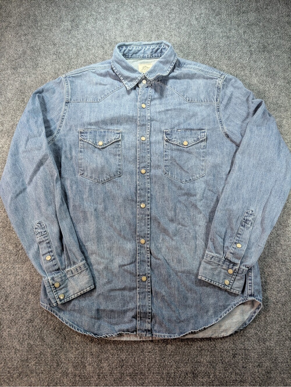 J.Crew Mens Midweight Light Wash Denim Pearl Snap Shirt Western Americana